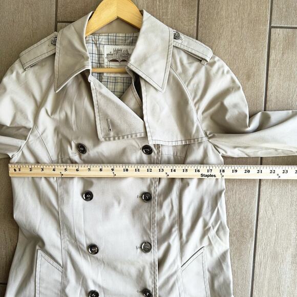 VTG Women Windsor Bay JCPenney Trench Coat 8P Classic Minimalist Tan Long Belted - Picture 8 of 11